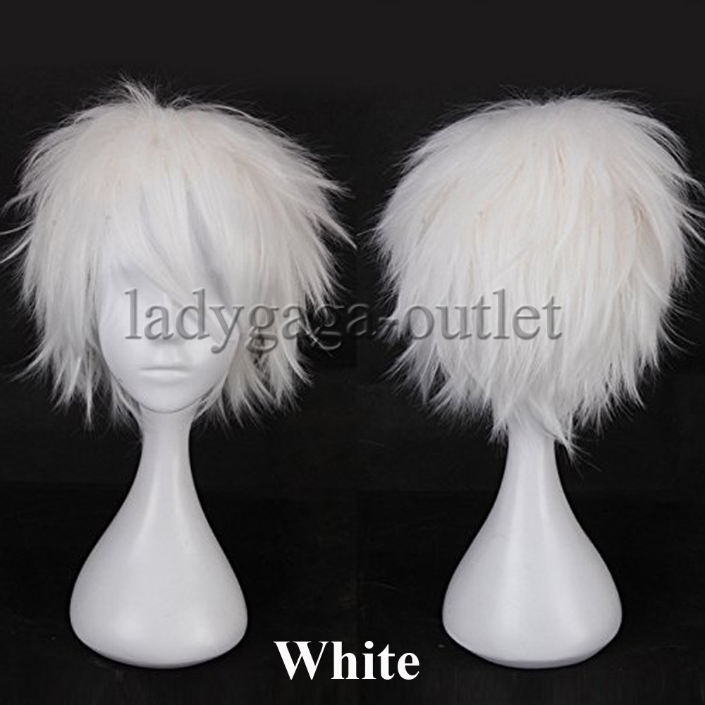 Unisex Short Cosplay Anime Hair Wig Costume Party Wig Ombre Black Blonde Blue 7W