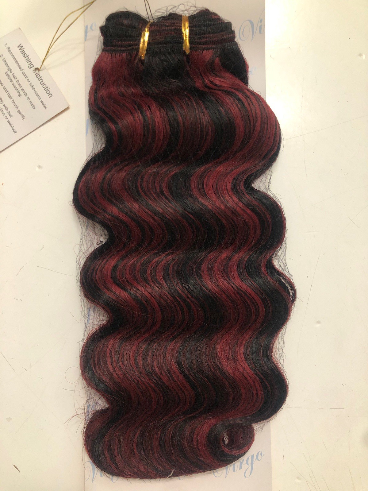 Virgo Hair Extensions Deep Wave 12 Inch Dark Brown and Red Highlights