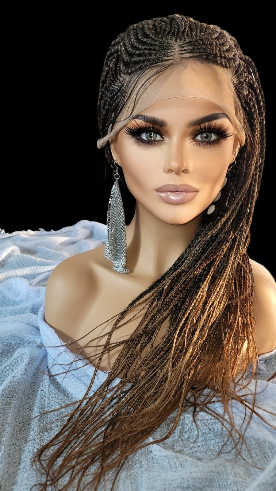 Braided Wig Full Lace Glueless Box Braids Cornrows 22″ 2/30 Ombre Handmade NWT