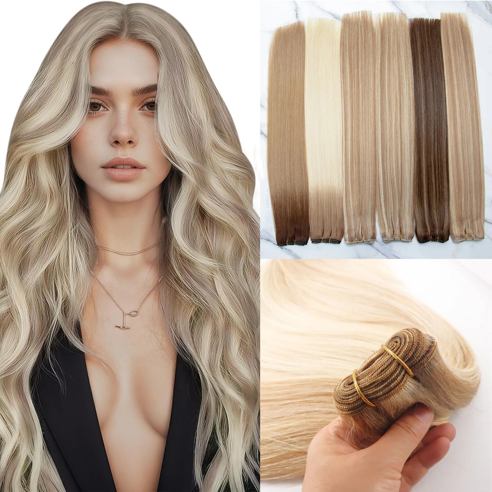 Sew in Hair Extensions Real Human Hair Double Weft Weaves Remy Hair Thick16-28in