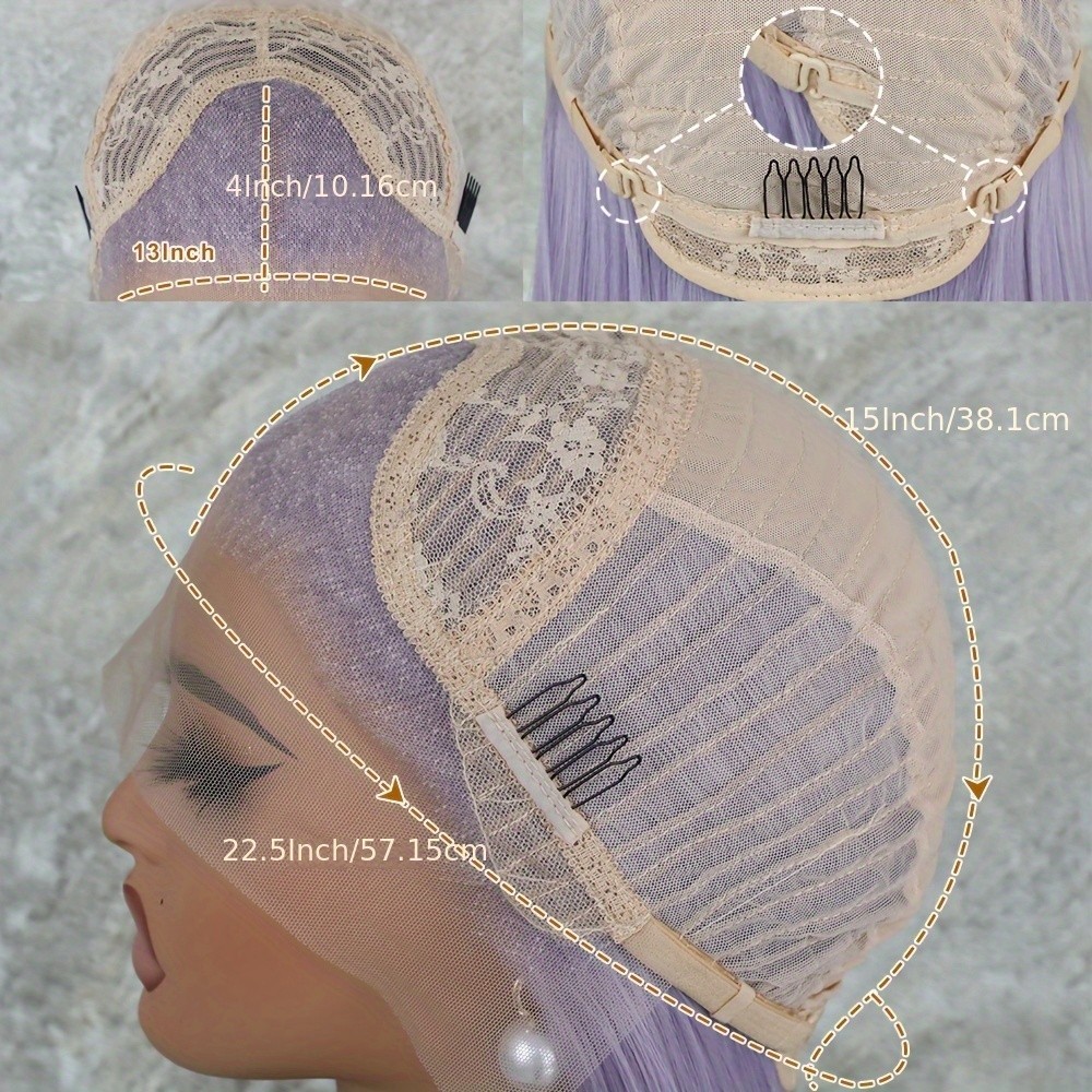 Light Purple Color Hair 26 Inches Long Silky Straight Synthetic Lace Front Wigs