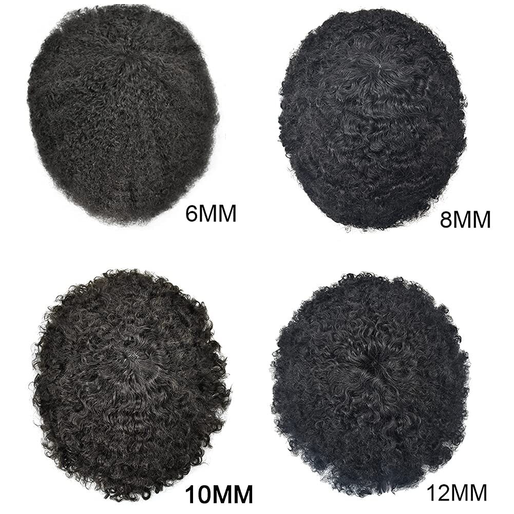 Afro Curl Mens Toupee Full Poly Skin Pu African American Hair System Replacement