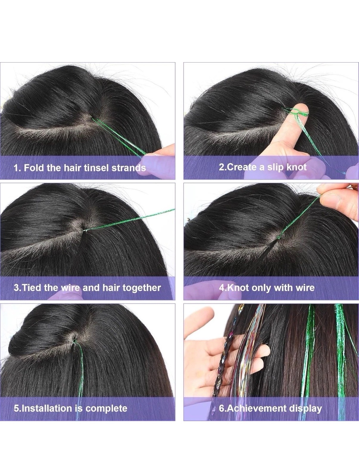47 Inches Tinsel Hair Extension With Tool 12 Colors 2400 Strands Hair Extension