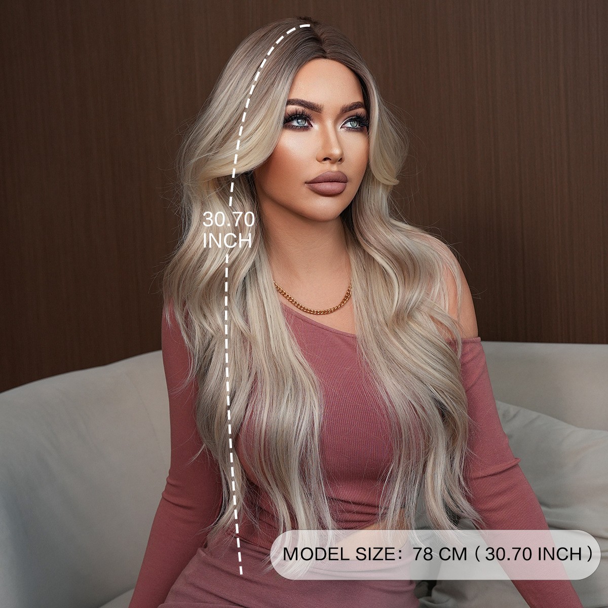 Long Wavy Ombre Beige Ash Blonde Middle Part Wig with Curtain Bangs for Women