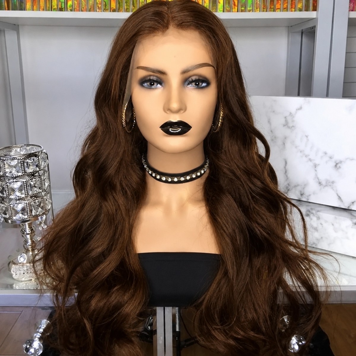 Synthetic Hair Heat Resistant Layered Frontal Lace Wigs Long Wavy Brown