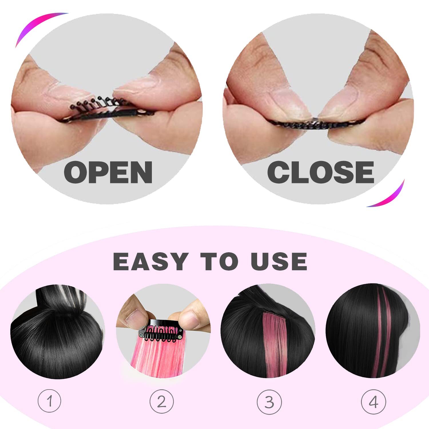 12 Pcs 22 Inches Pink Hair Extentions Clip In Party Highlights Extentions