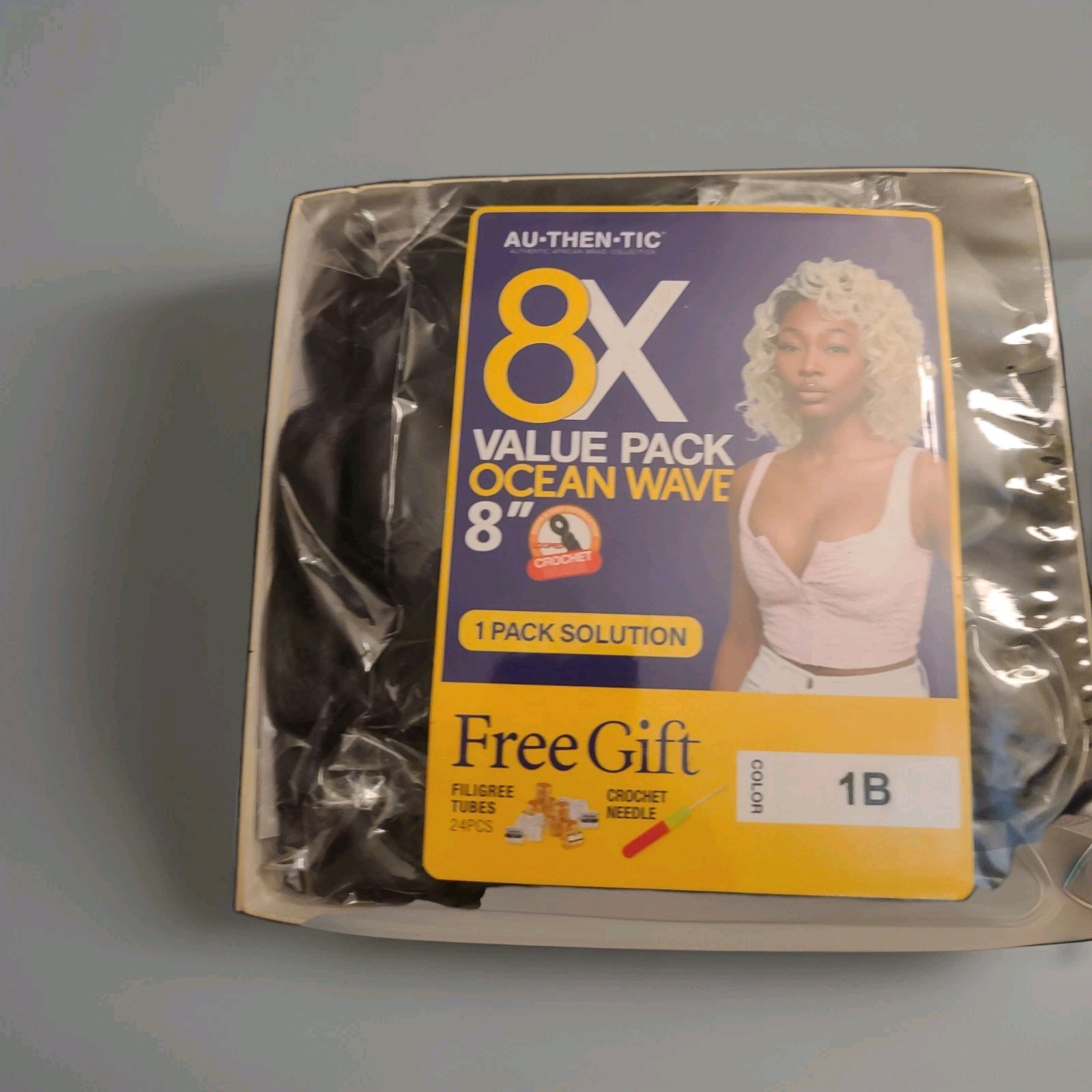 Authentic African Braid Collection 8″ crochet hair 1 pk color 1B-New in Open pkg