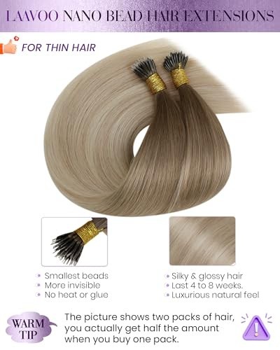 Nano Bead Hair Extensions Ombre Light Brown to Ash Blonde Real Human Hair 18
