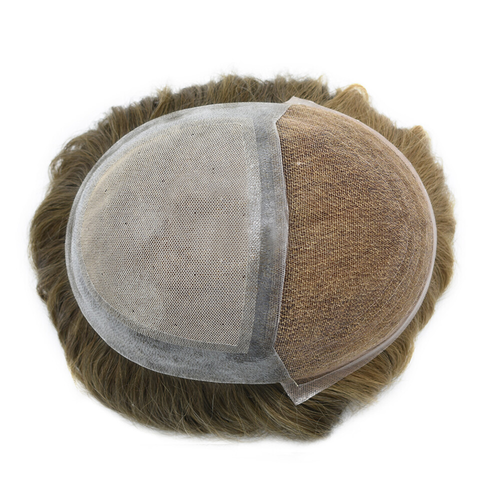 Mens Toupee French Lace Front Hairpiece Brown Blonde Poly Skin PU Hair System US