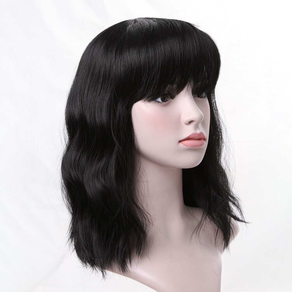 Wigs with Bangs Short Wavy Wig Women Girls Curly Bob Wigs