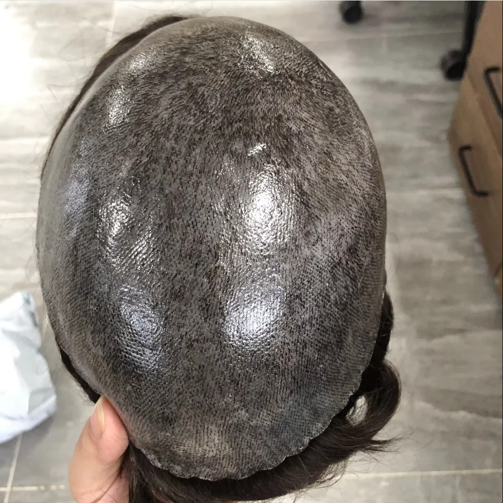 Undetectable Black Grey 1B20 Men Toupee Durable Thin Skin Male Wig Human Hair