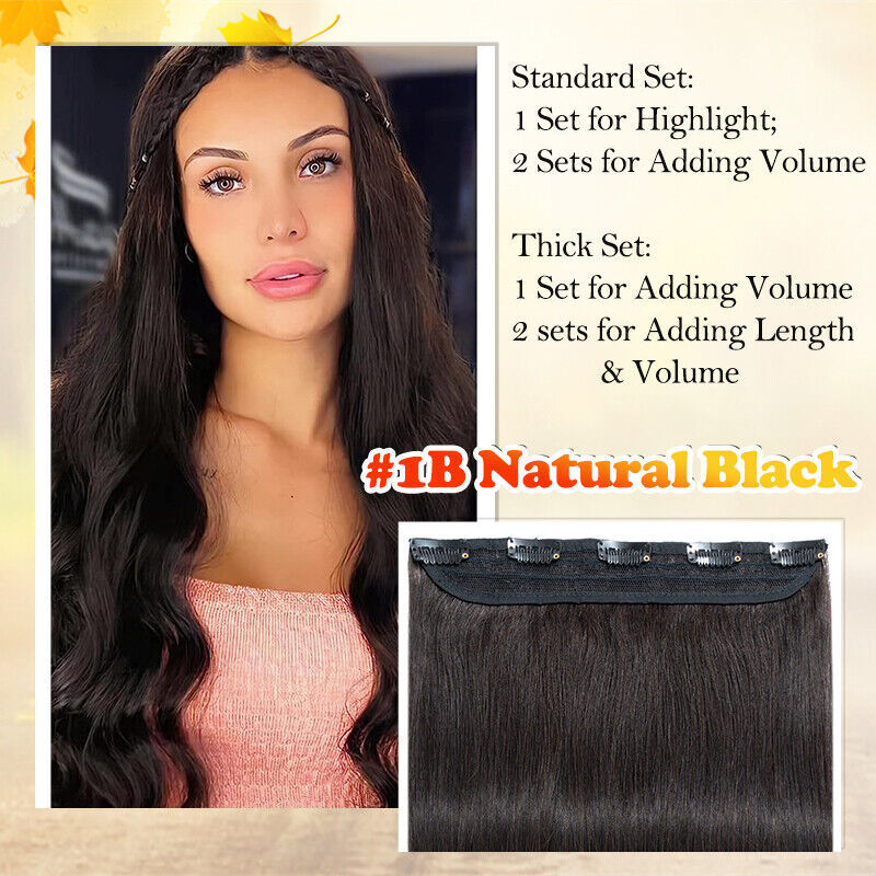 THICK One Piece Clip In 100% Remy Human Hair Extensions Remi 3/4 Full Head Ombre