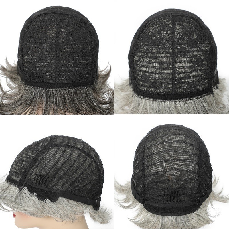 2″ Short Gray Pixie Wig Human Hair No Lace Mechanized Full Cap Wig
