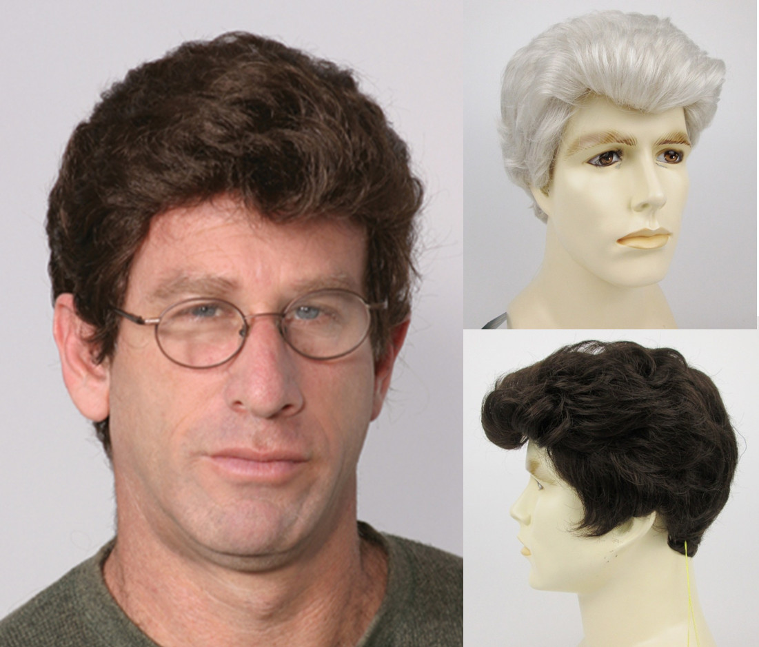 MENS MALE SHORT HAIR STRAIGHT NATURAL WAVY BRUSHED BACK FULL WIG STEVE COSTUME