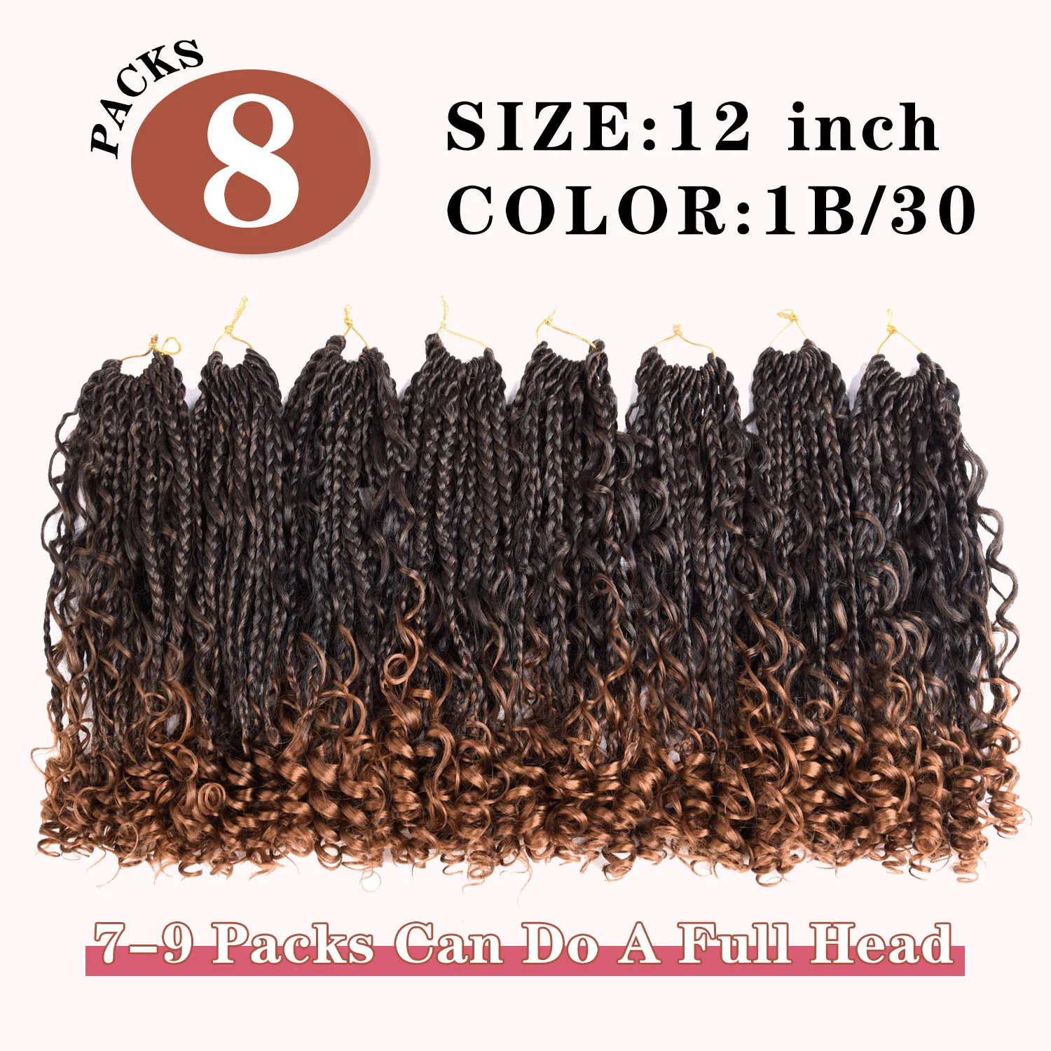Goddess Box Braids Crochet Hair 12 Inch Curl Ends Hair Extensions For Women
