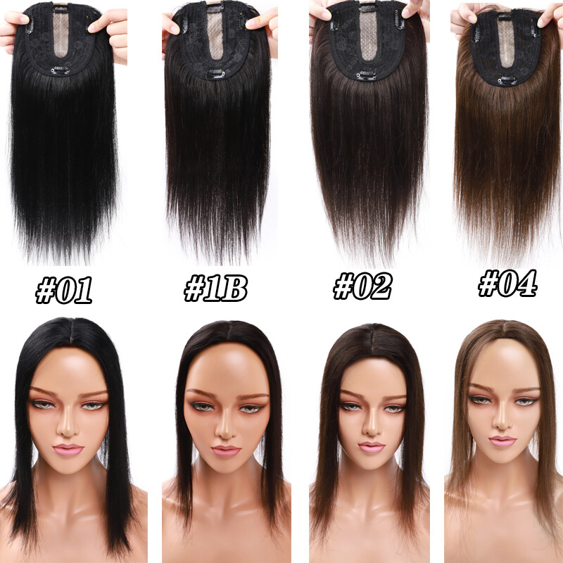 Clip in Topper Hairpiece Woman Toupee Virgin Human Hair Silk Base Lace Highligh