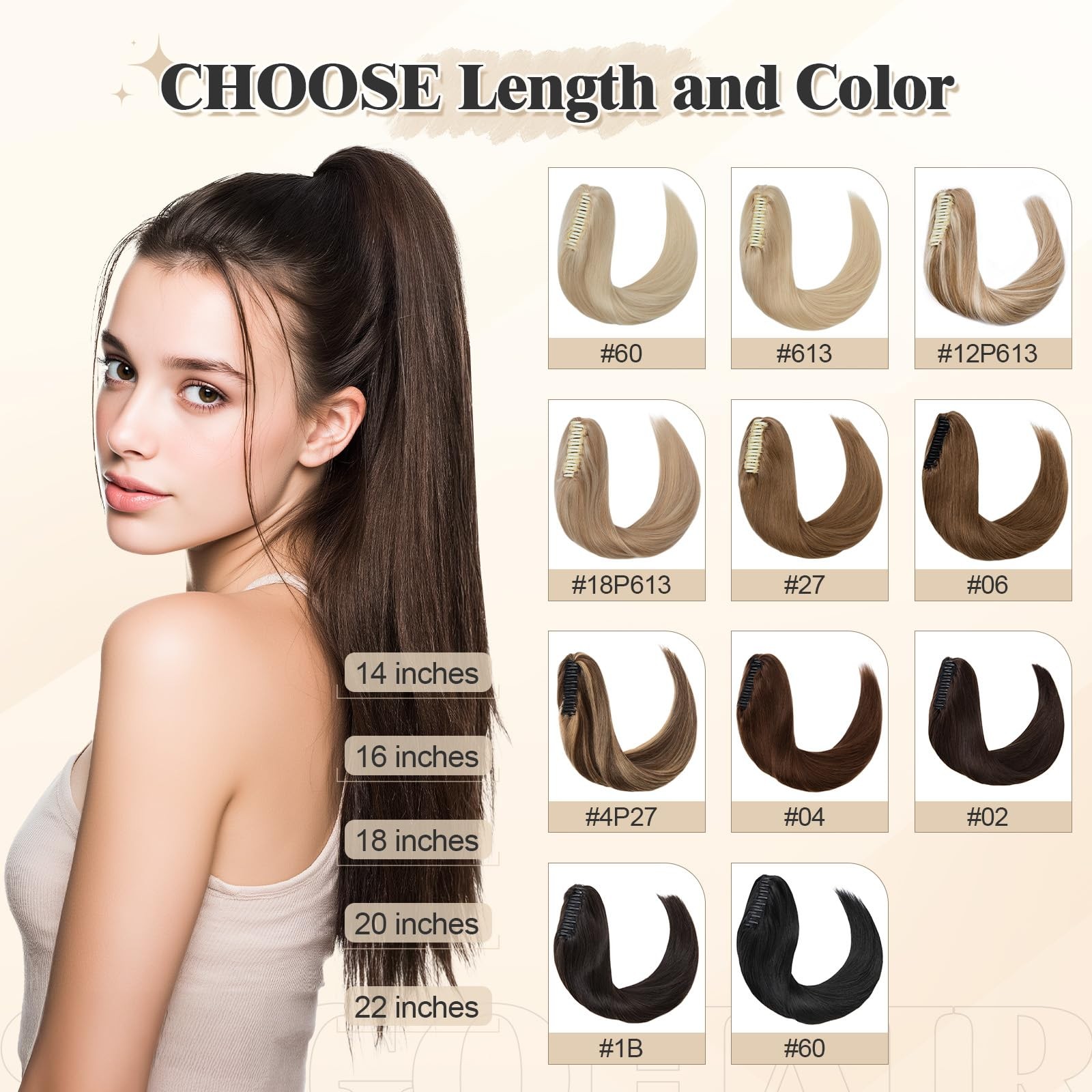 Segohair Human Hair Ponytail Extension Claw Clip Natural Look Soft 14-22 More