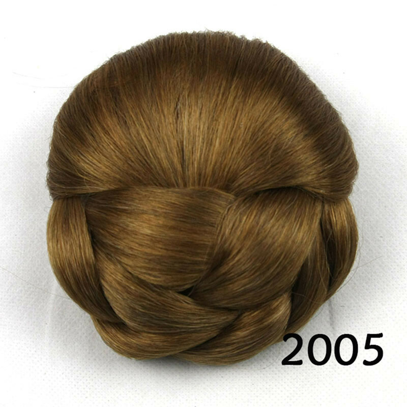 Women’s Braided Hair Bun Scrunchies Clip in Chignon Retro Hairpieces Synthetic
