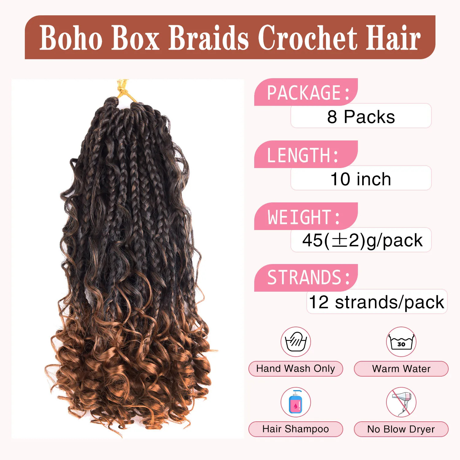 Goddess Box Braids Crochet Hair 12 Inch Curl Ends Hair Extensions For Women