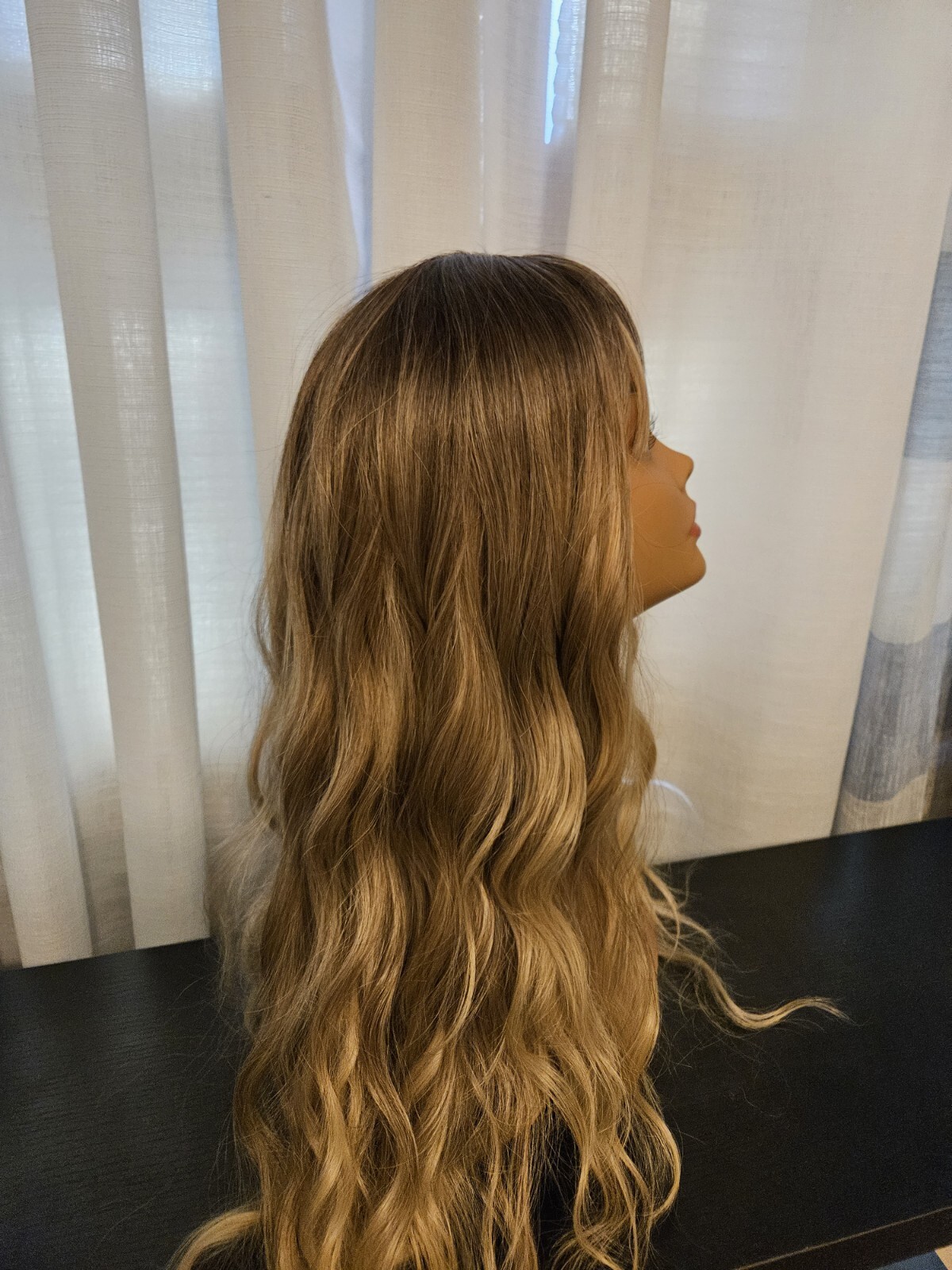 28″ New LONG BLONDE WIG WITH BANGS DARKER ROOTS LONG Wavy HAIR WIG