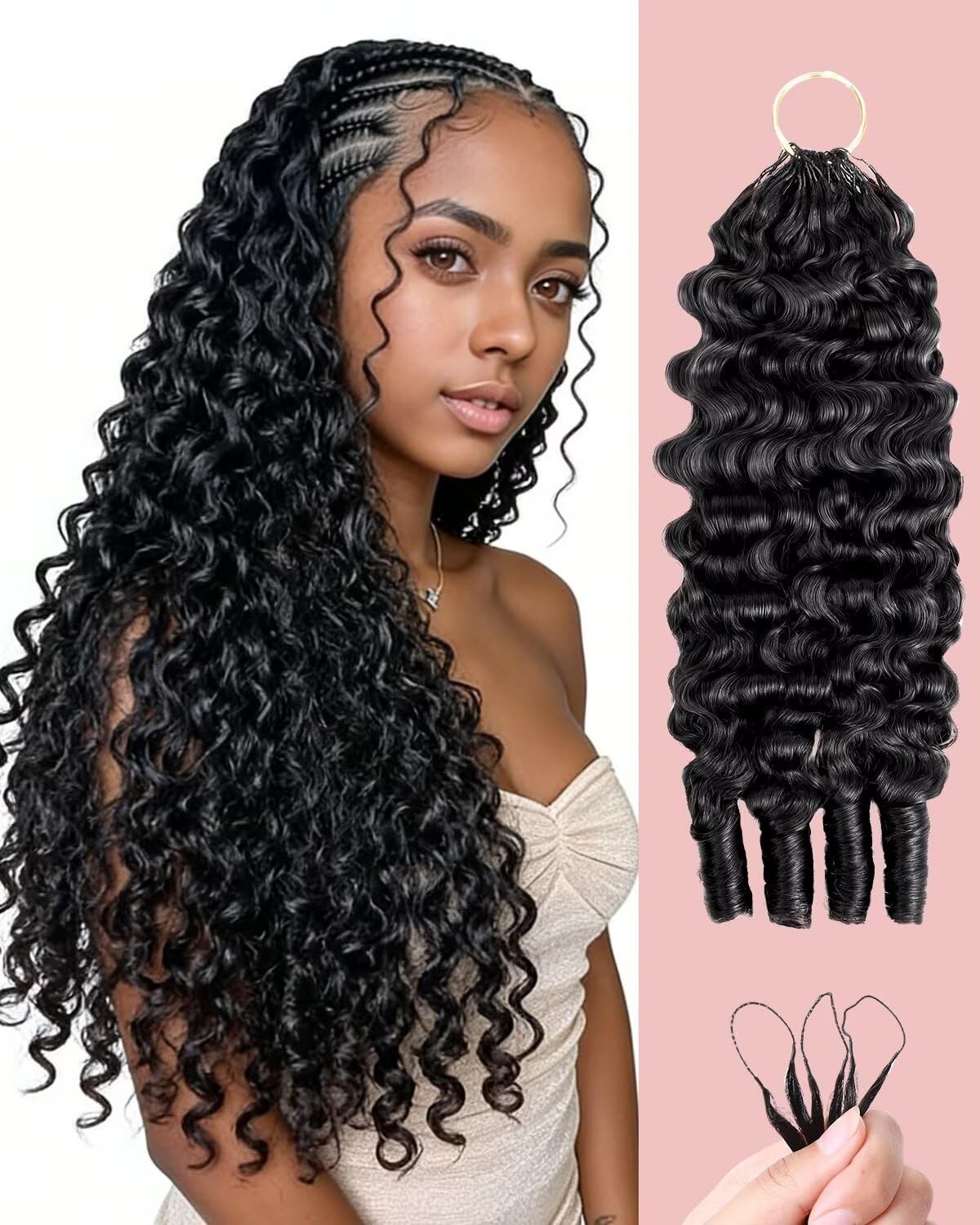 18″ Human Crochet Hair Extensions for Black Women, 55g 40 Strands, Soft Curly Te