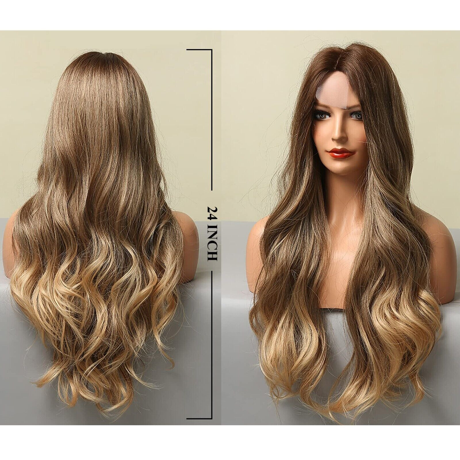Women’s Ombre Blonde Wave Lace 24″ Long Wavy Curly Blonde Synthetic Wigs Hair