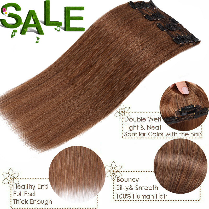 Extra Thick Double Weft Remy Clip In 100% Human Hair Extensions Full Head AAAAAA