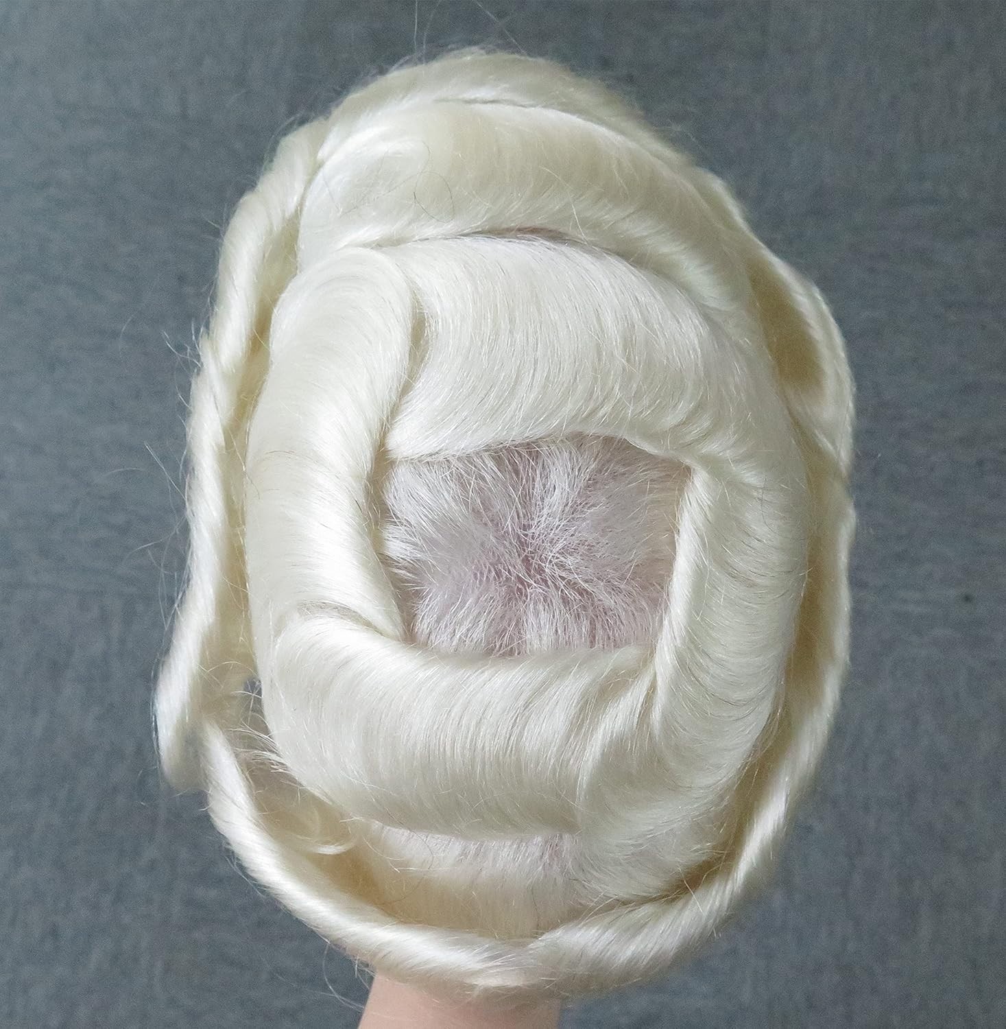 Toupee for Men Human Hair 0.03m Ultra Thin Skin V-Looped Real Grey Hairpiece 60R