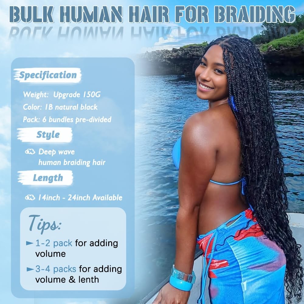Boho Hair for Braiding 150g 6 Bundles/Pack 20 Inch Human Braiding Hair for Bo…