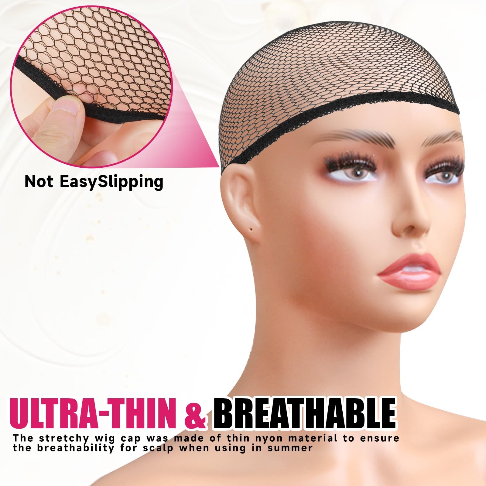 Mesh Wig Cap Crochet Net Black Hair Net for Women Men Sleeping Hairnet Cosplay