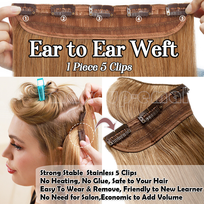 One Piece Clip In Human Hair Extensions 100% Remy Hairpiece 3/4 Full Head Thick