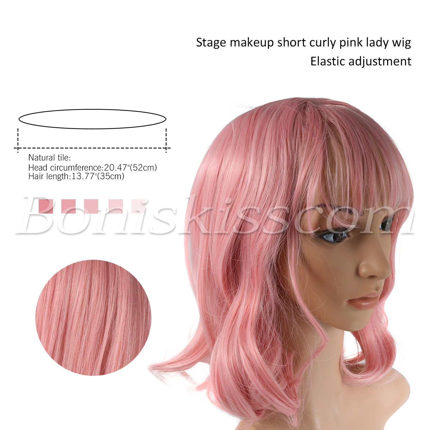 Women’s Girls 35CM Short Pink Curly Synthetic Cosplay Costume Party Stage Wig