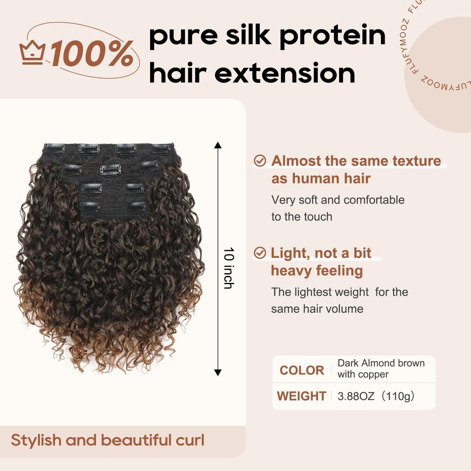 Flufymooz 4Pc Clip In Hair Extensions 10 Inch 100 Pure Protein Silk Short