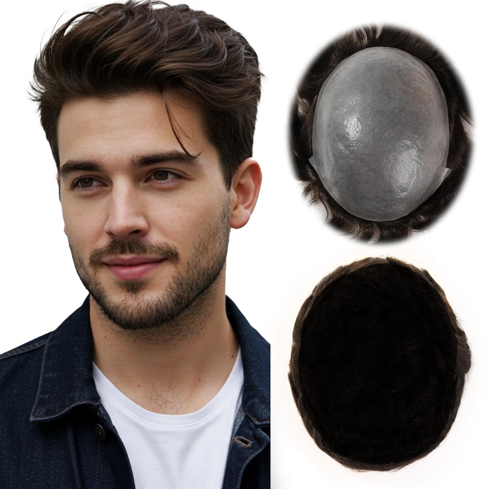 8×10 Inch PU Thin Skin Toupee for Men – 0.03mm Human Hair Replacement System, Na