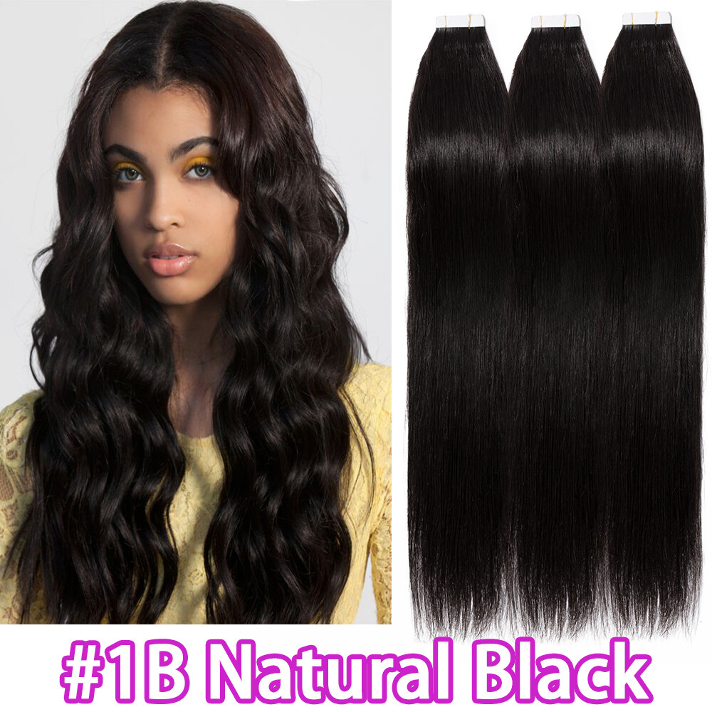 60PCS THICK Russian Tape In Remy Human Hair Extensions Skin Weft Full Head Ombre