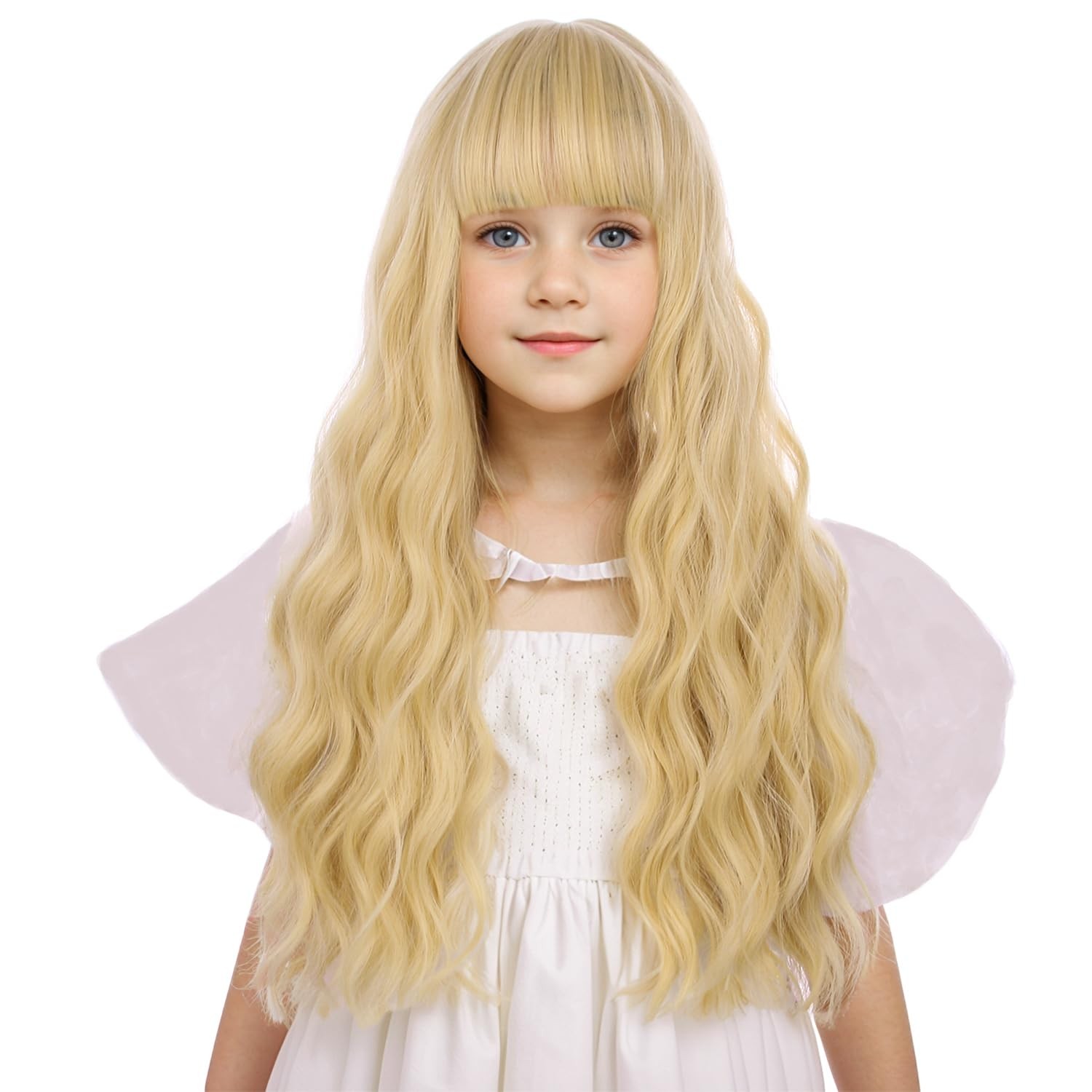 Kids Blonde Wig with Bangs Girls Light Blonde Wigs Long Wavy Curly Blond Wig for