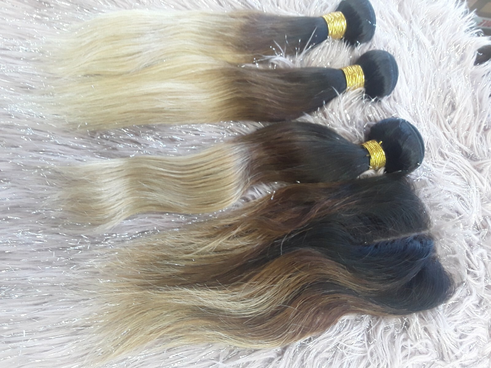BRAZILIAN HAIR 3TONES OMBRE 1b/4#/27# STRAIGHT 14+14+14&12INCH LACE CLOSURE 350g