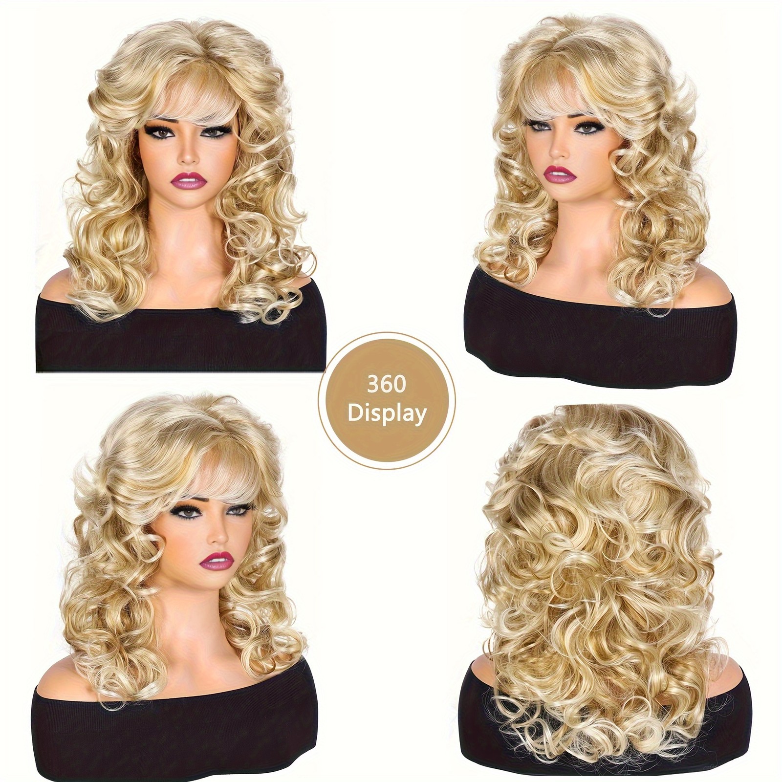 Women New gold long curly hair with fluffy large curls fashion