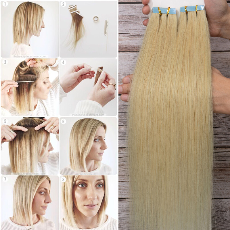 Thick Tape In Indian Remy Real Human Hair Extensions Skin Weft 40PCS Full Head