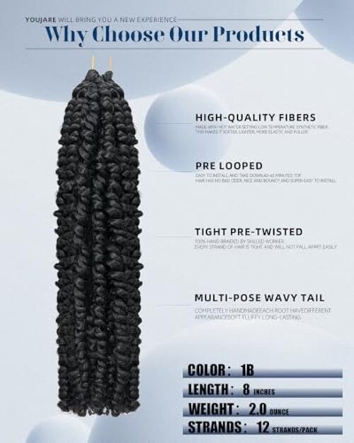 Pre-looped Passion Twist Crochet Hair 14 Inch 8 14 Inch (Pack of 8) 1B