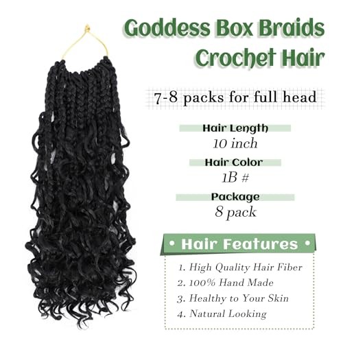 Goddess Box Braids Crochet Hair 10 Inch 8 Packs Pre 10 Inch(pack of 8) 1B