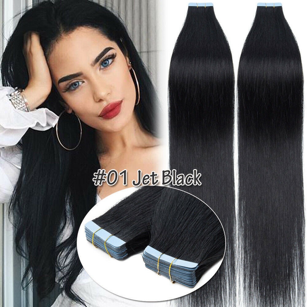 40pcs Tape In Real Human Hair Extensions Thick Full Head Skin Weft Ombre Hair