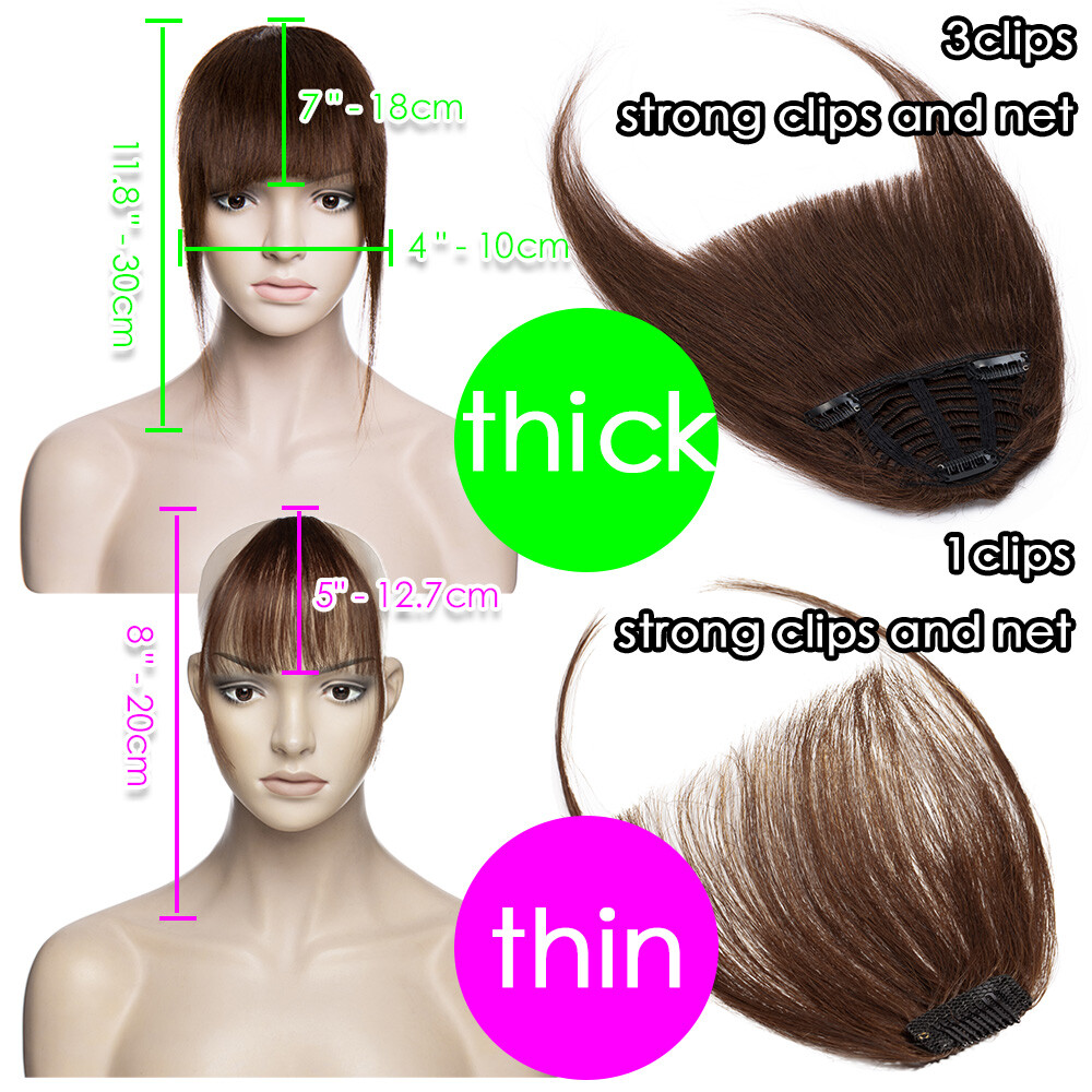 Black REAL Remy Bangs Clip In Human Hair Extensions Side Fringe Front HairPiece