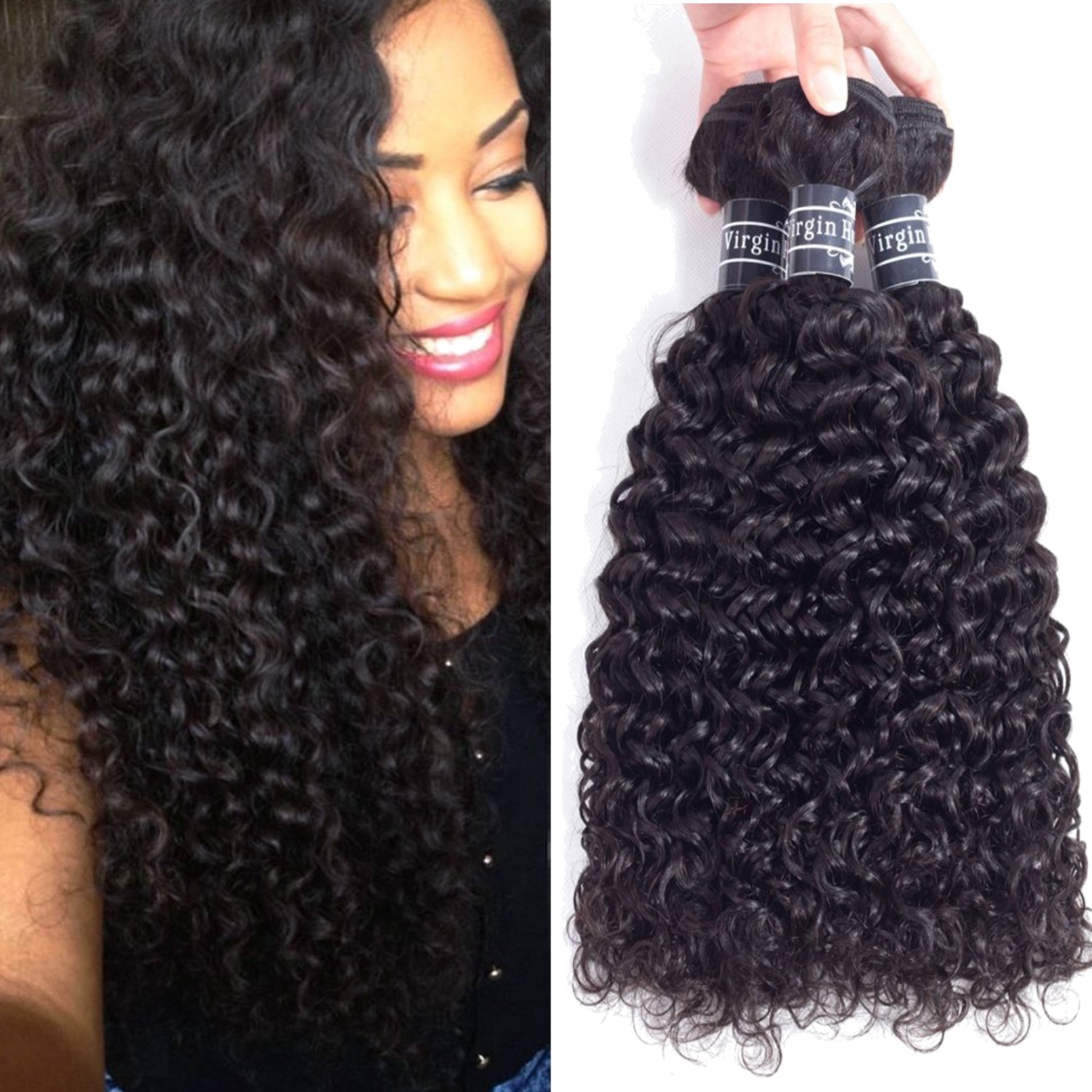 Hair 8A Brazilian Curly Virgin Kinky Human Hair Weave 3 Bundles 4 6 8 Inch, 2…