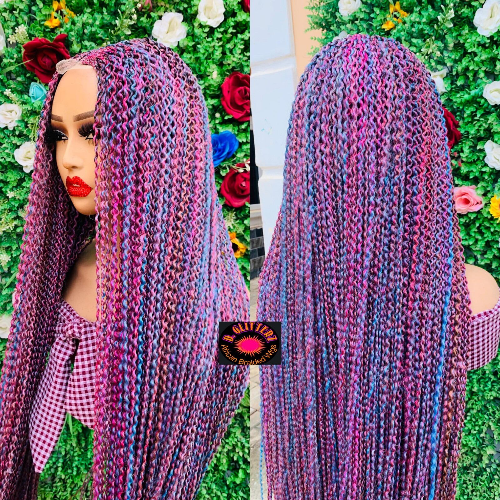 WATERMELON BRAIDED WIGS ON 2*4 LACE CLOSURE 42″