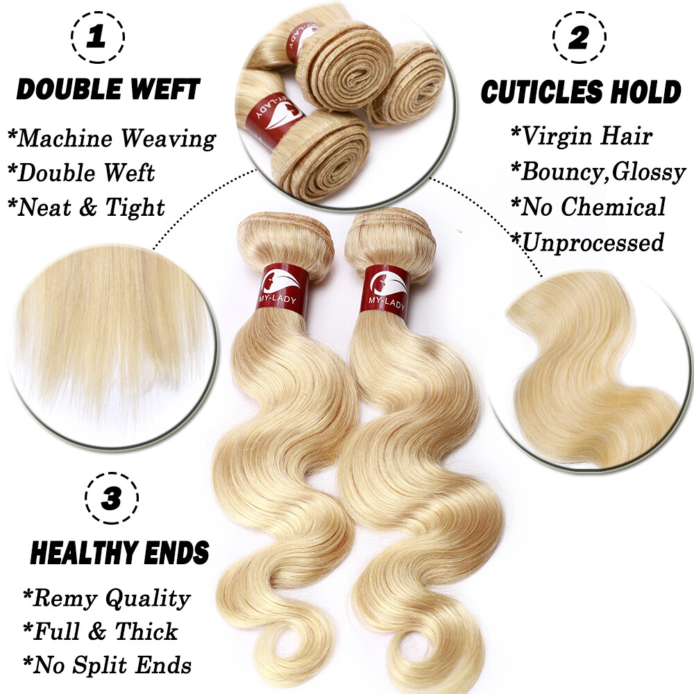 Wavy Brazilian 100% Virgin Human Hair Extensions Weave Bundles Blonde Thick Q360