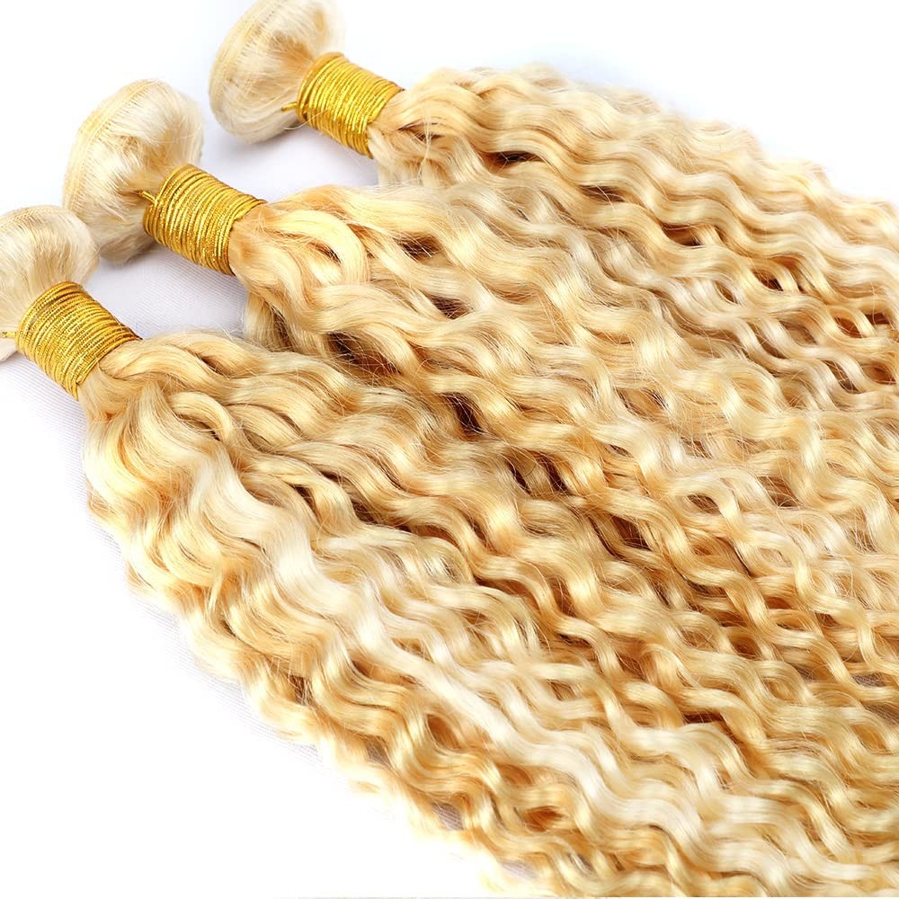 Blonde Kinky Curly Human Hair Bundles 20-24 Inch Wet & Wavy Extensions