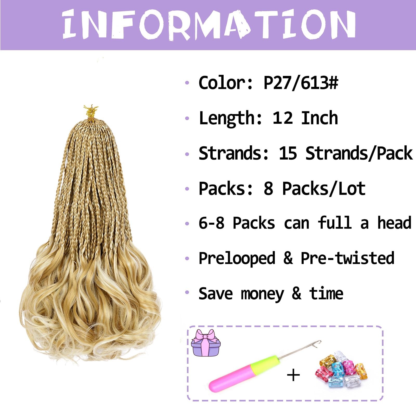 French Curl Crochet Braids 12 Inch Goddess Box Pre-Looped Hair Soft Lightweight