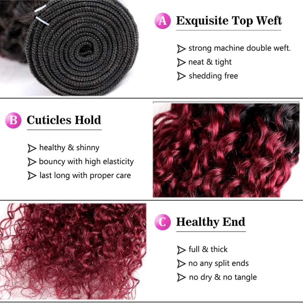 Hydtxc Human Hair Bundles Omber Burgundy T1B/99J Jerry Curly Human Hair Bundles