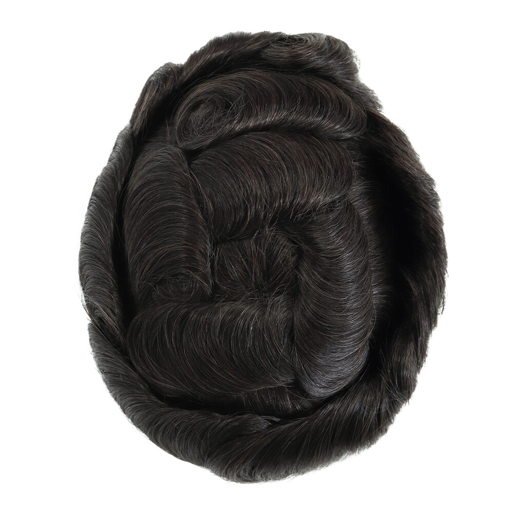 Mens Toupee Human Hair Replacement System Fine Mono Poly Skin Hairpiece 8×10 MPU